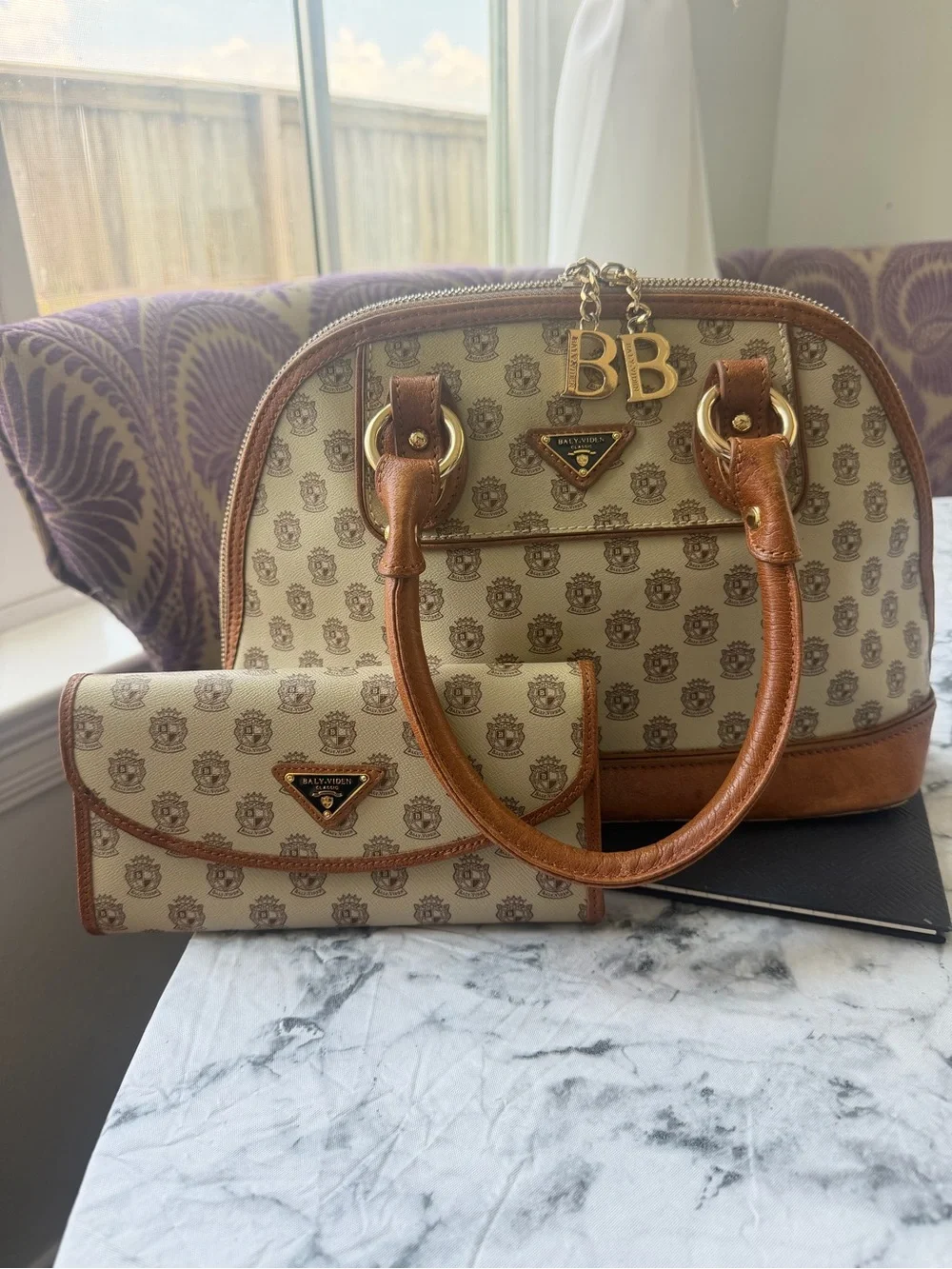 Baly Viden Signature Beige and Brown Women's Satchel w wallet